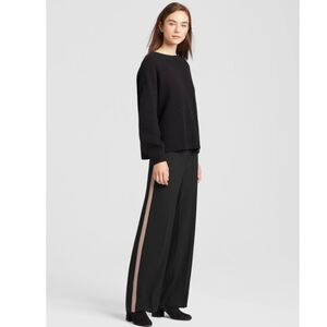Eileen Fisher Silk Georgette Crepe Racing Stripe Black Straight Pant Size 8
